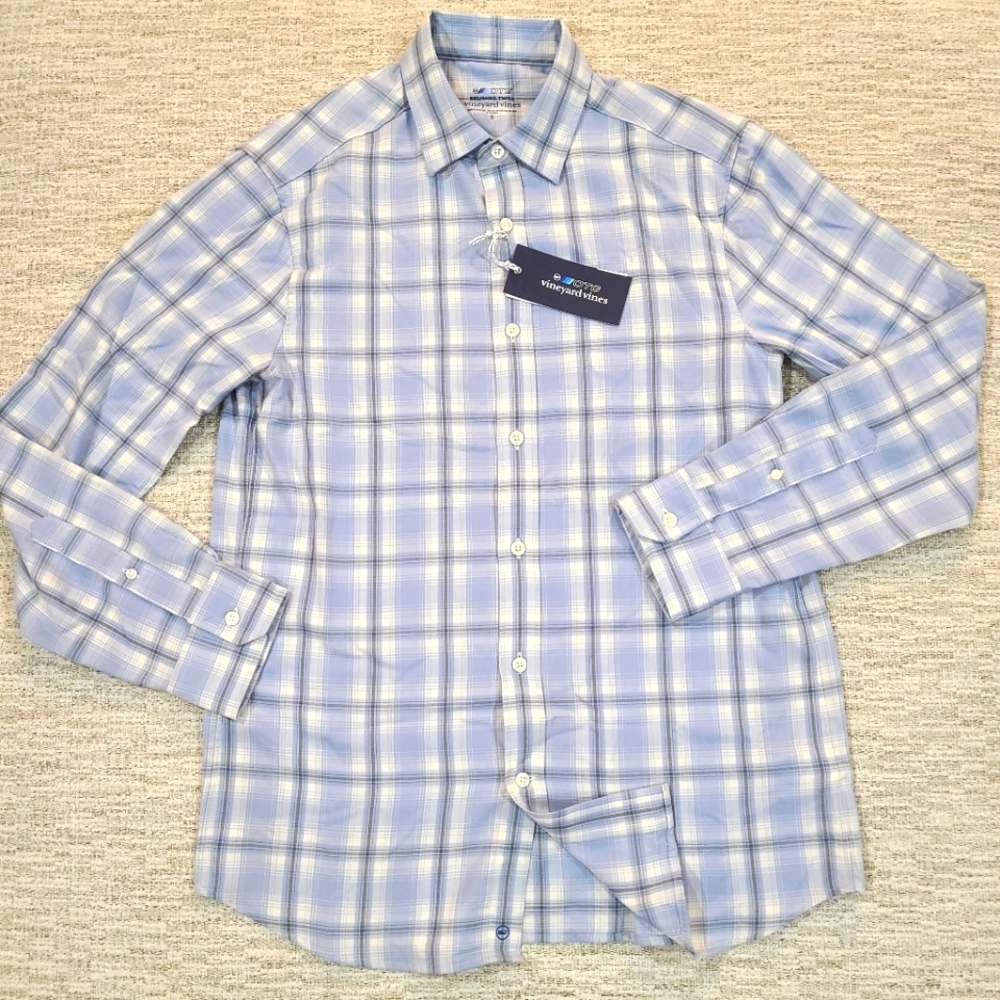 NEW Vineyard Vines Shirt Brushed Twill Plaid On The Go OTG Performance Button Up